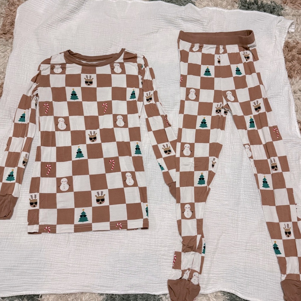Little Sleepies Brown and White Checkered Pajama Set
